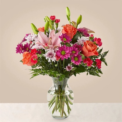 Deluxe-4 Roses, Clear Vase