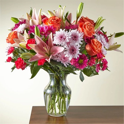 Ultra Premium-6 Roses, Clear Vase