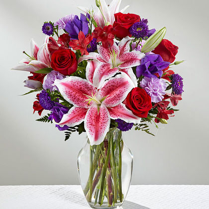 Deluxe-4 Roses, Clear Vase