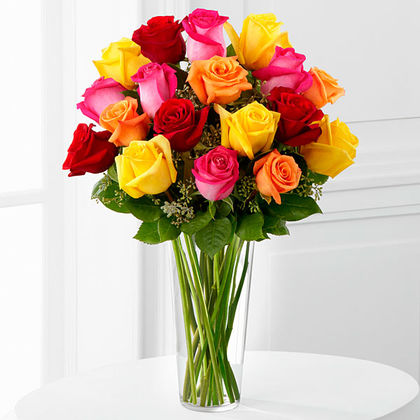 Deluxe-18 Mix Color Premium Roses Design Vase