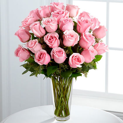 Premium-24 Pink Roses Premium Design Vase