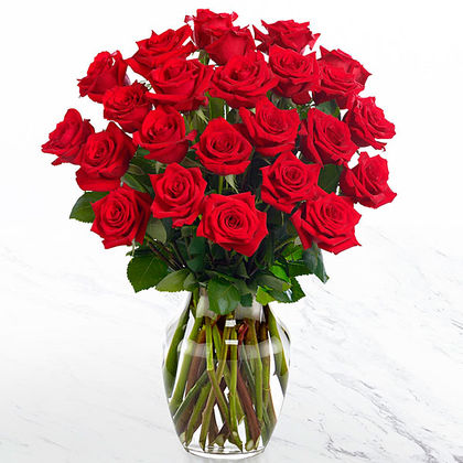 Ultra Premium-24 Red Roses, Clear Vase