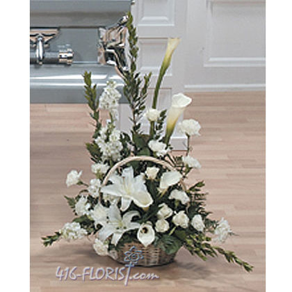 White Funeral Flower Basket