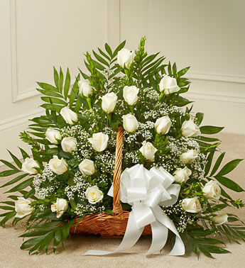 Delicate White Roses Basket